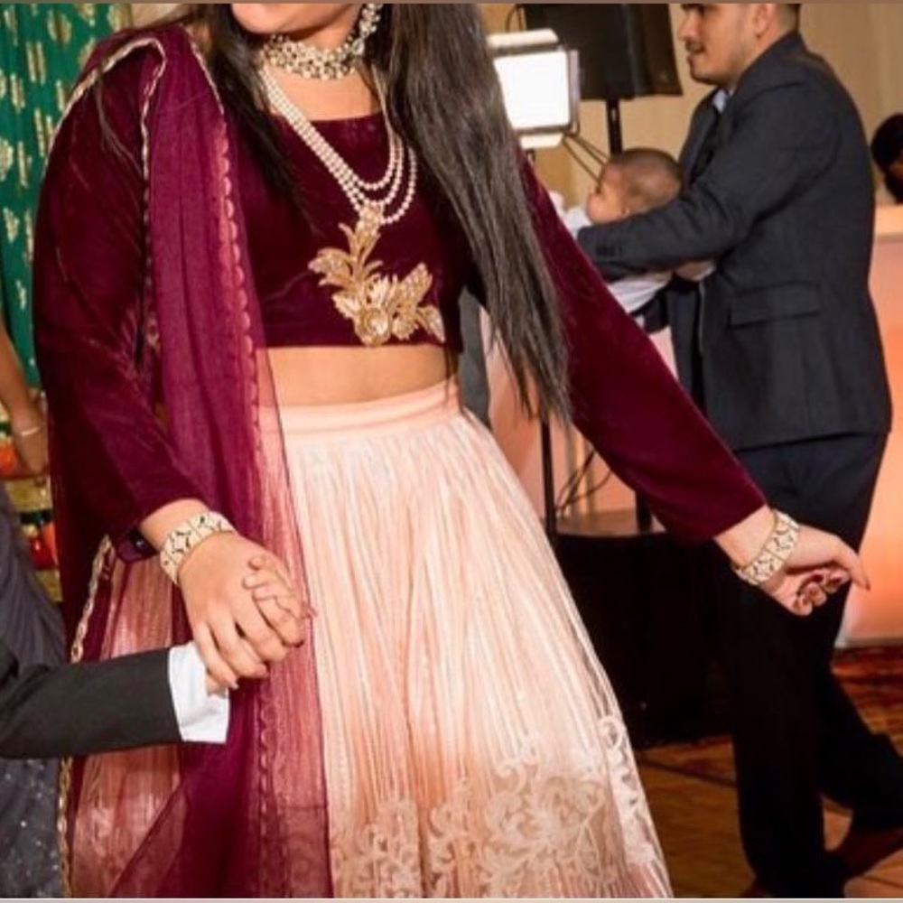 Sequin Maroon Lengha